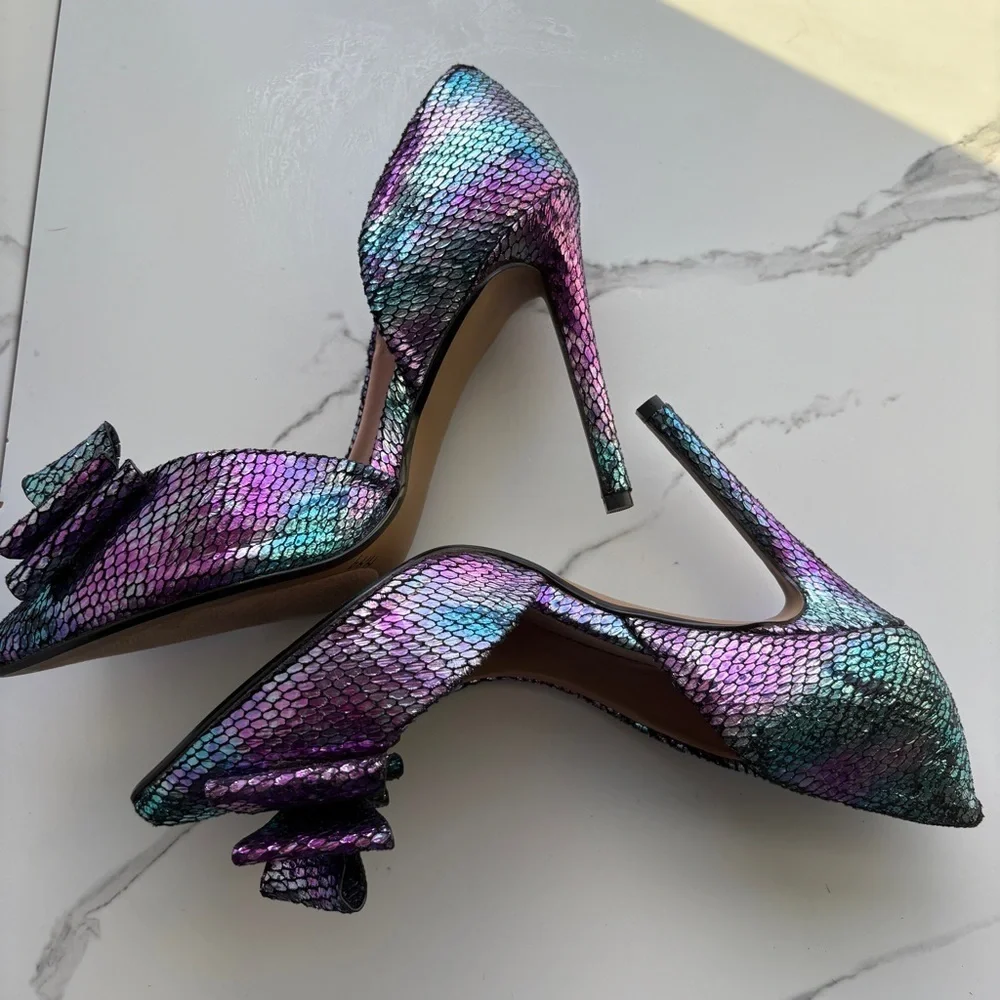 Betsey Johnson sz 8.5 Prince-p d'Orsay Pumps mermaid metallic high heels Bow